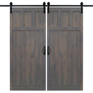 Darlajex - Two Custom Made Rustic Modern 3+1 Stained Panel Double Sliding Barn Doors