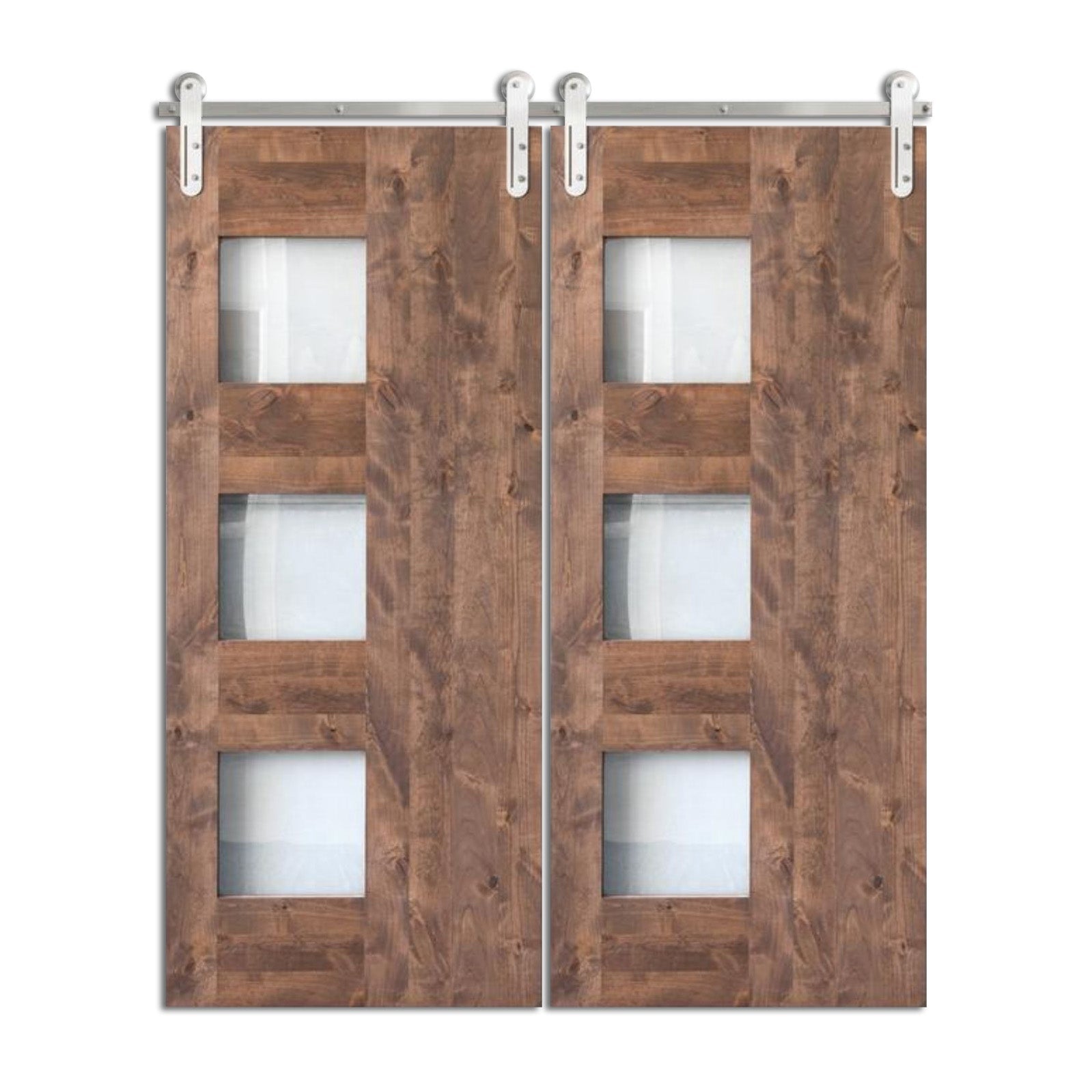 Hasberge - Interior Three Glass Panel Design Double Barn Door