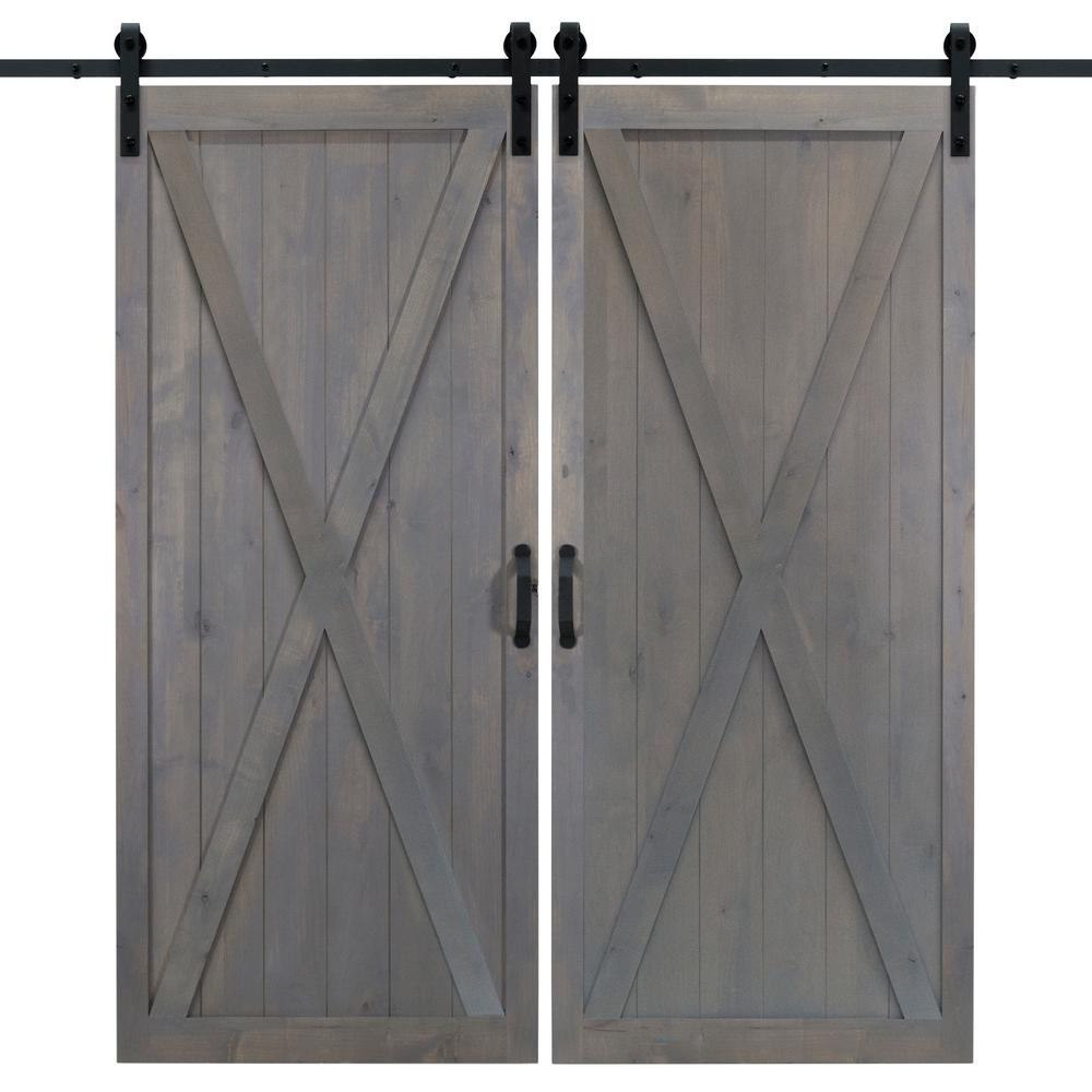 Kriggan - Two Custom Made Rustic Farmhouse Framed Panel Big X Shape Planks Double Sliding Barn Doors - Cali Custom Build