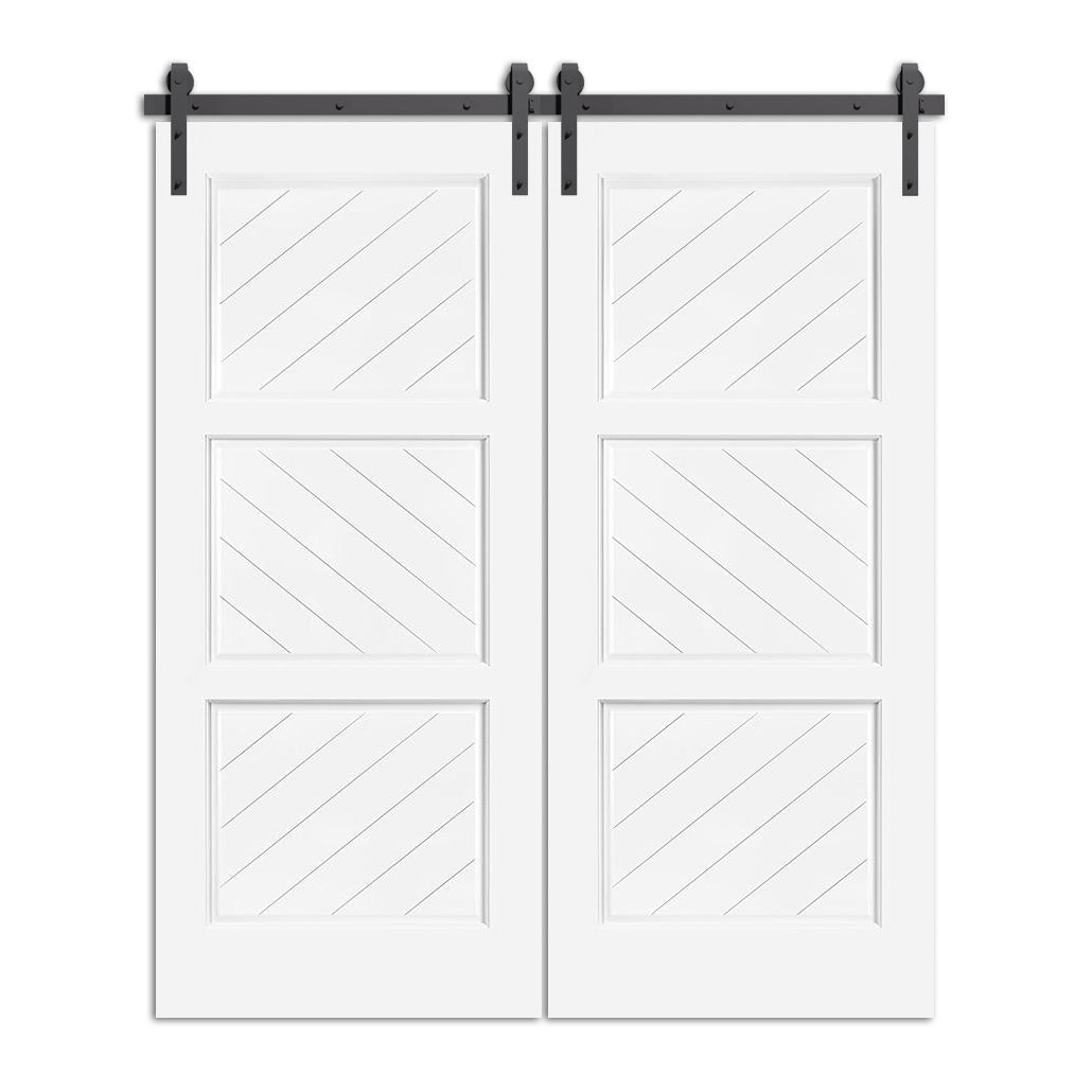 Nemausus - Three Panel Diagonal Lines Design Double Barn Door