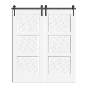 Nemausus - Three Panel Diagonal Lines Design Double Barn Door
