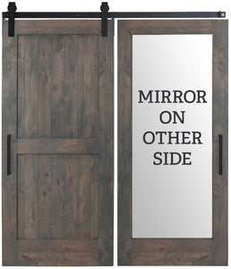 Nuxvar - Custom Made Two Panel Framed Rustic Farmhouse with Back Side Mirror Sliding Barn Door