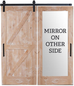 Ozryn - Custom Made Rustic Farmhouse Framed Double Z Arrow Style with Back Mirror Sliding Barn Door Style