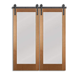 Pema - Custom Mirror Glass Panels Interior Sliding Double Barn Door