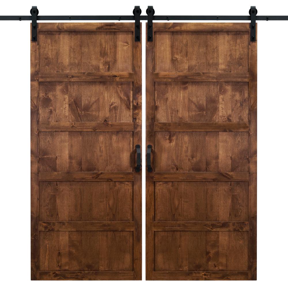 Presthorpe - Two Custom Made Handcrafted Modern Rustic 5 Panel Wood Planks Double Sliding Barn Door