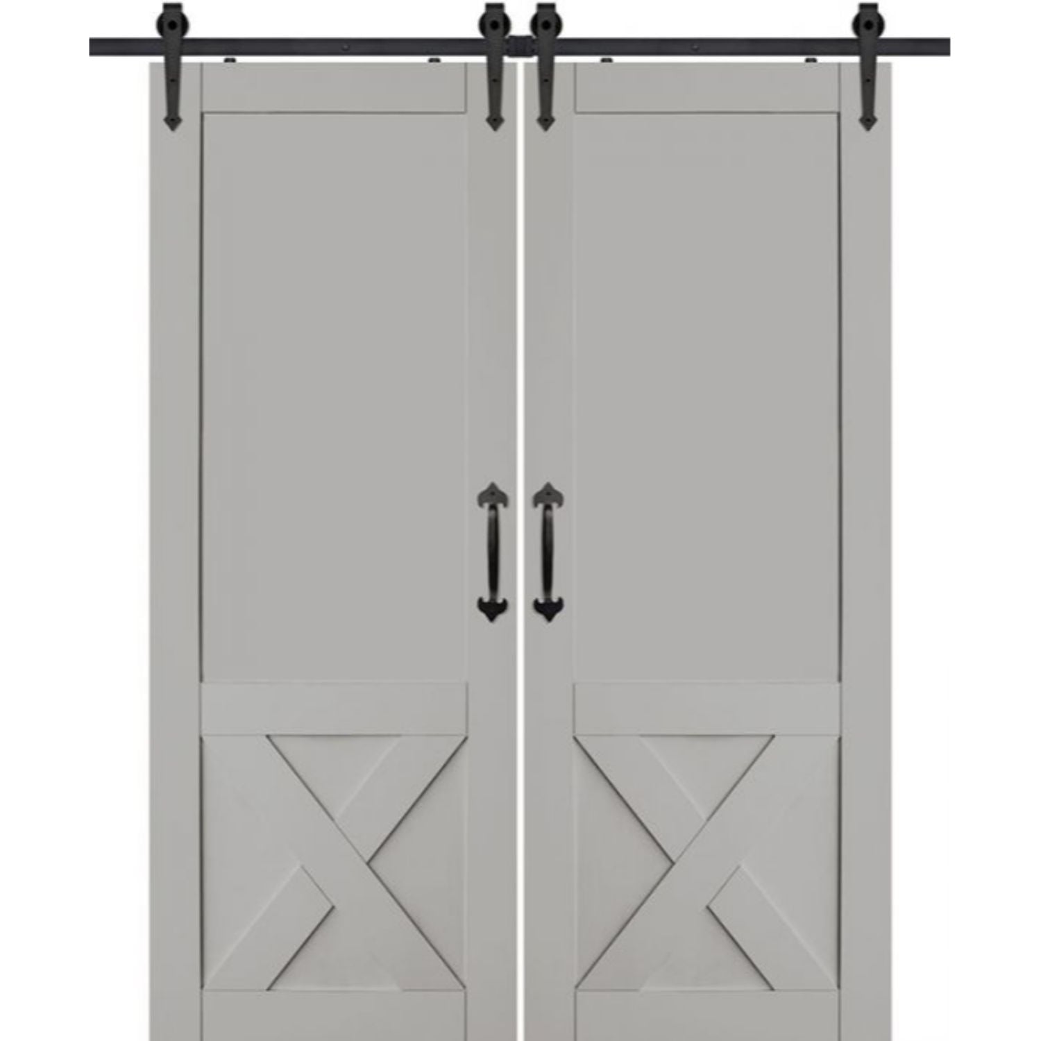 Timbersprout - Two Custom Made 2 Panel Single X Bottom Shape Double Sliding Barn Door