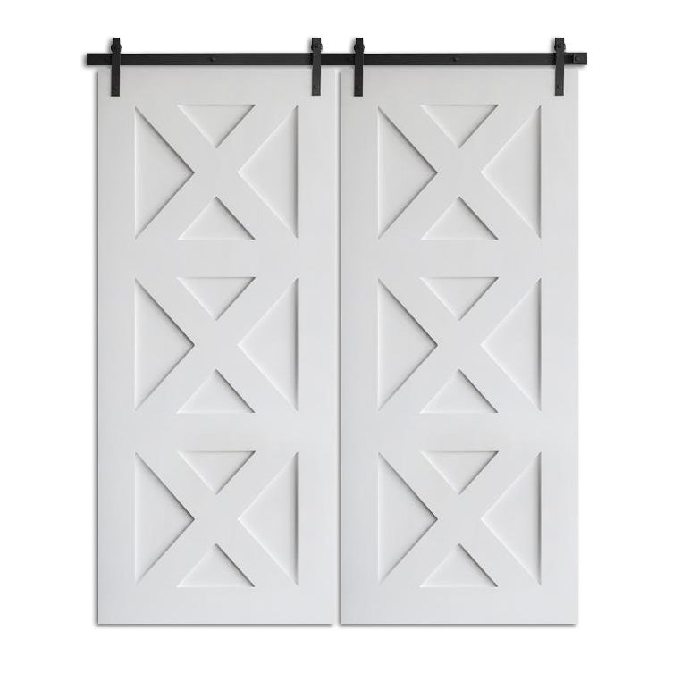 Vetera - X Design Six Panels White Double Sliding Barn Door