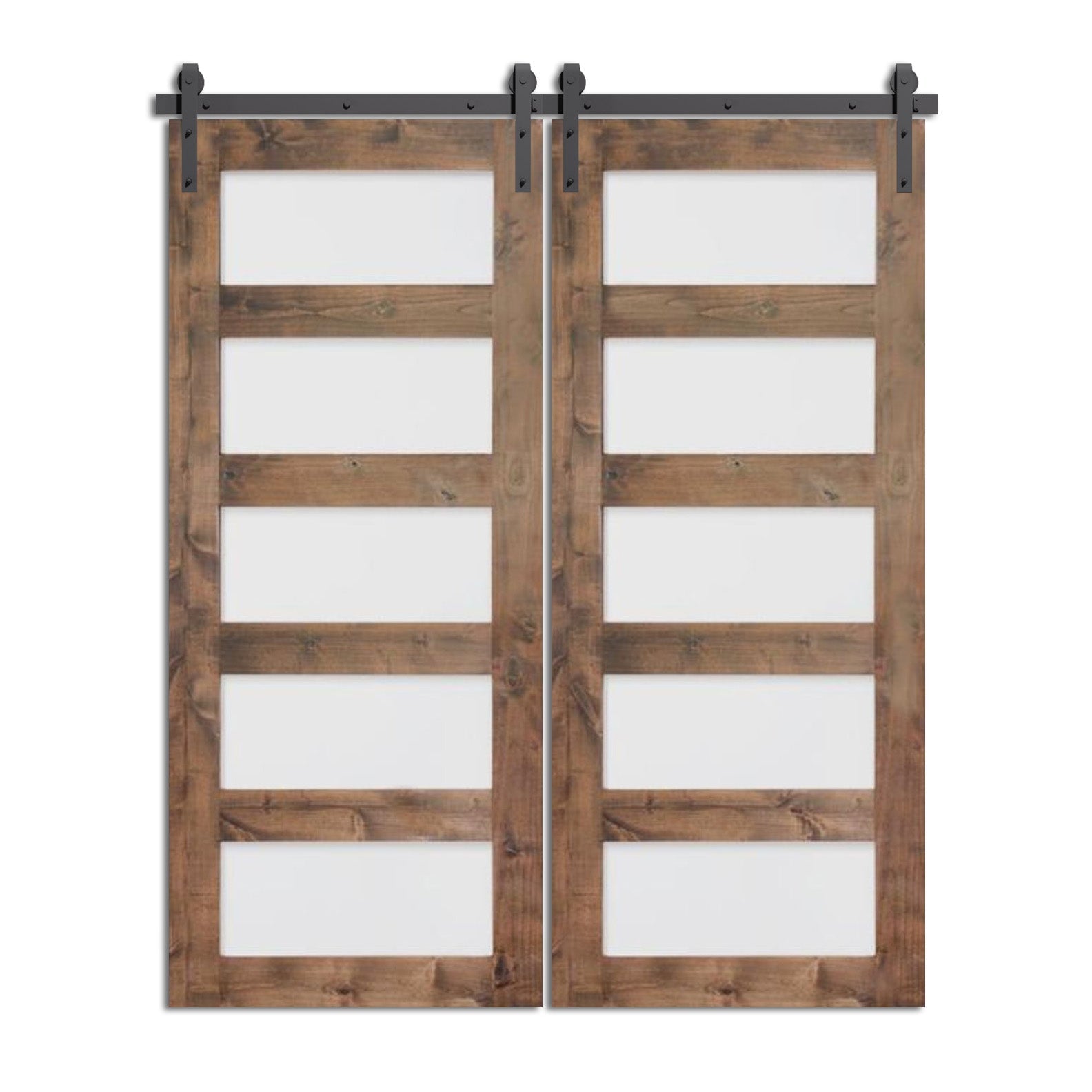 Windmaw - Interior Five Panel Glass Design Double Barn Door