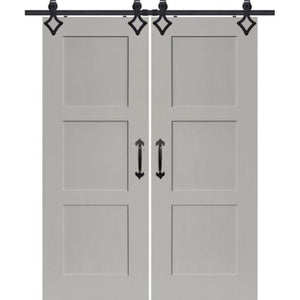 Windrest - Two Custom Made 3 Panel Simple Farmhouse Modern Double Sliding Barn Door