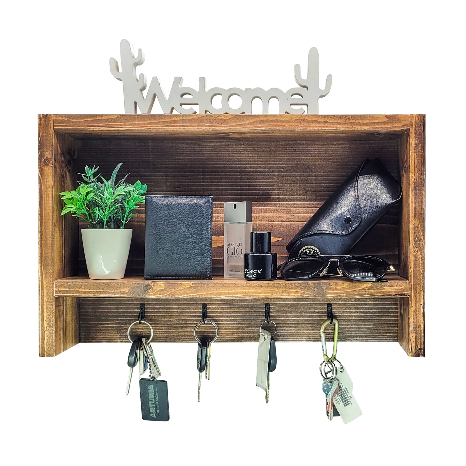 Wood Coat Hook Rack, Entryway Key Hook Shelf, Rustic