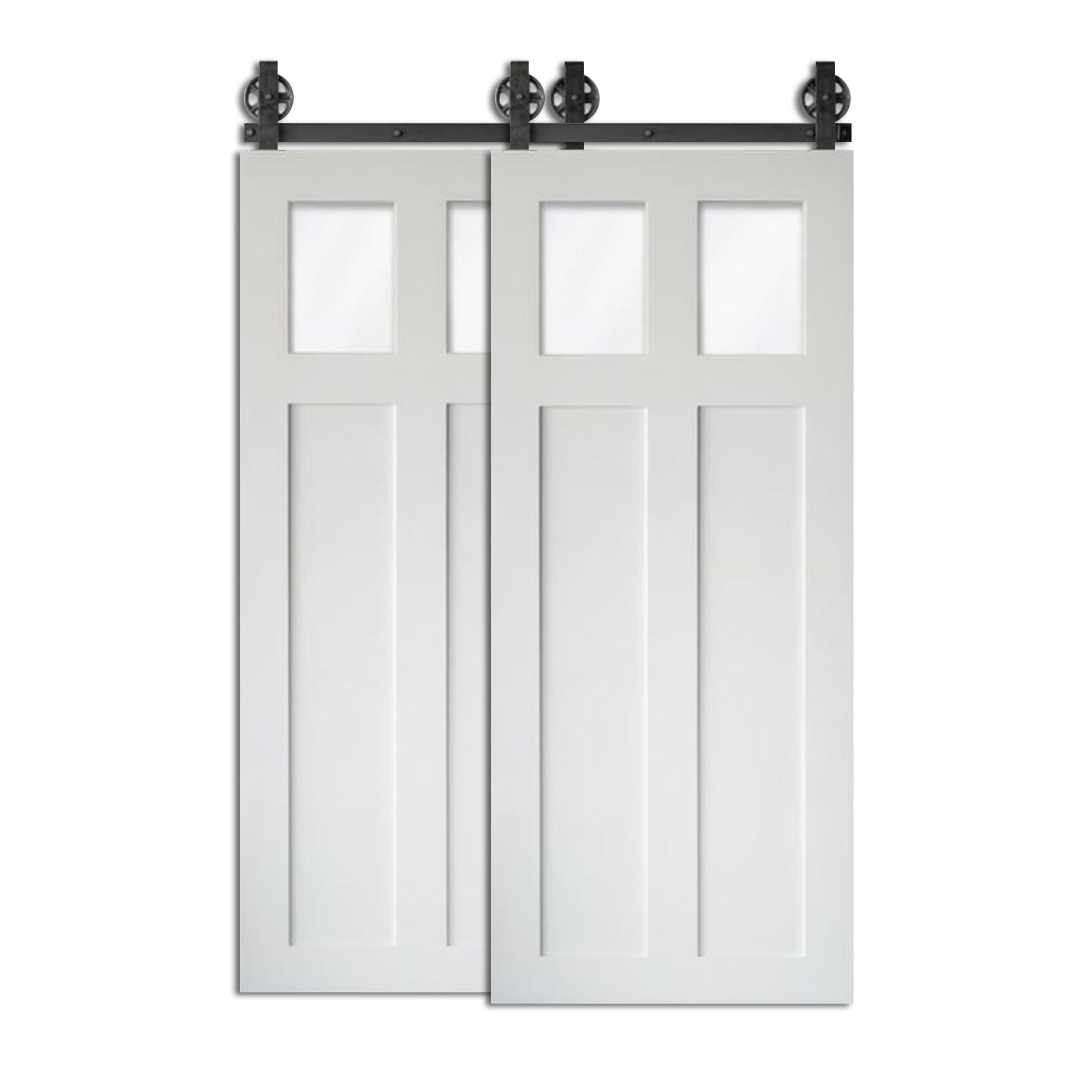Tilas - 4 Glass Panels Bypass Double Sliding Barn Doors