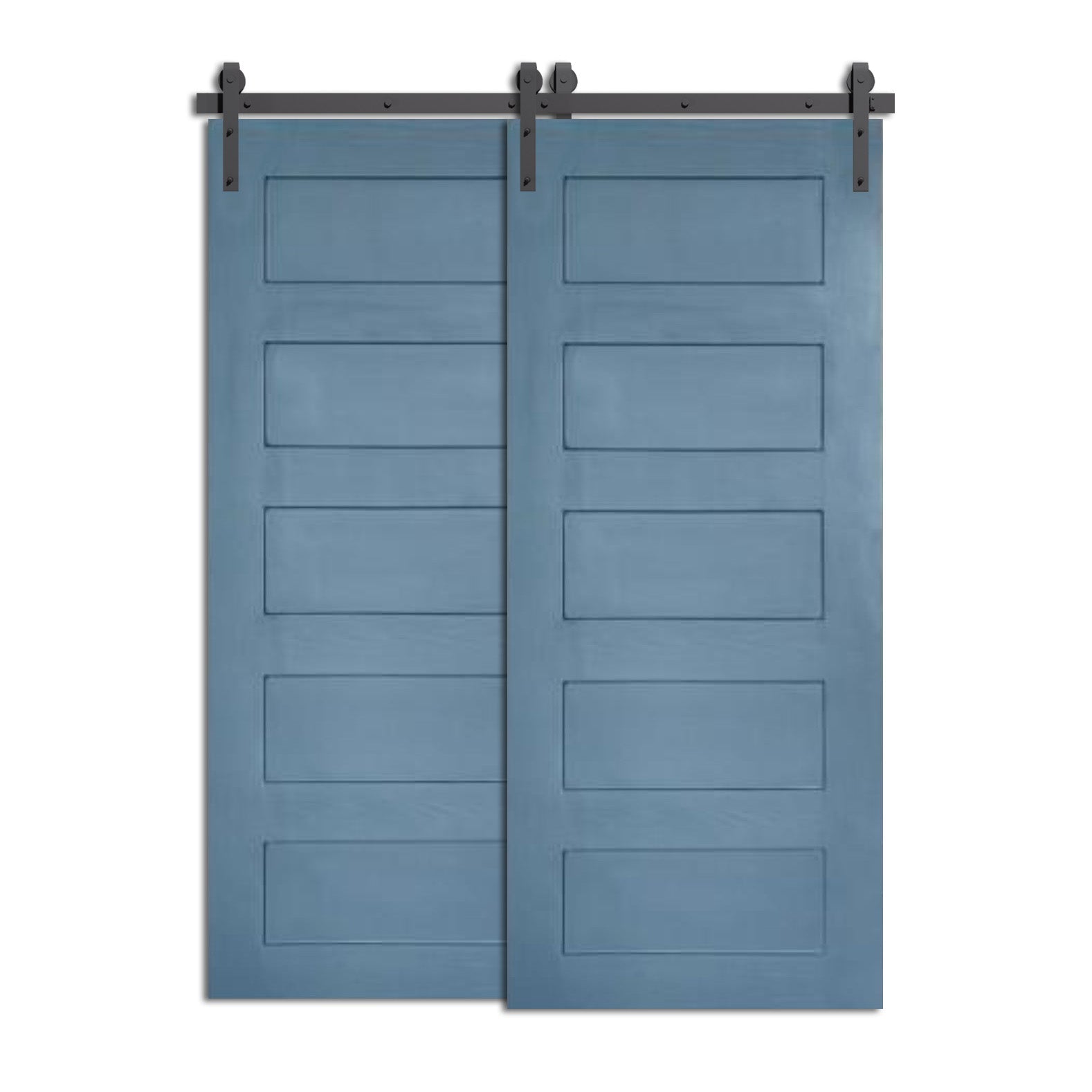 Bosa - Modern Bypass 5 panel Frame-free  Blue Double Sliding Blue Barn Doors