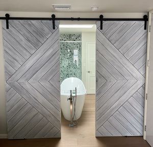 Two Arrow Chevron Connected two tone white washed Sliding Doors - Cali Custom Build