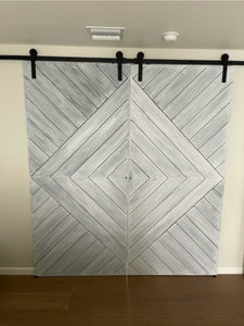 Two Arrow Chevron Connected two tone white washed Sliding Doors - Cali Custom Build